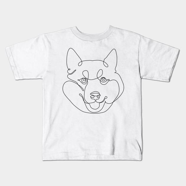 One Line Shiba Inu Kids T-Shirt by huebucket